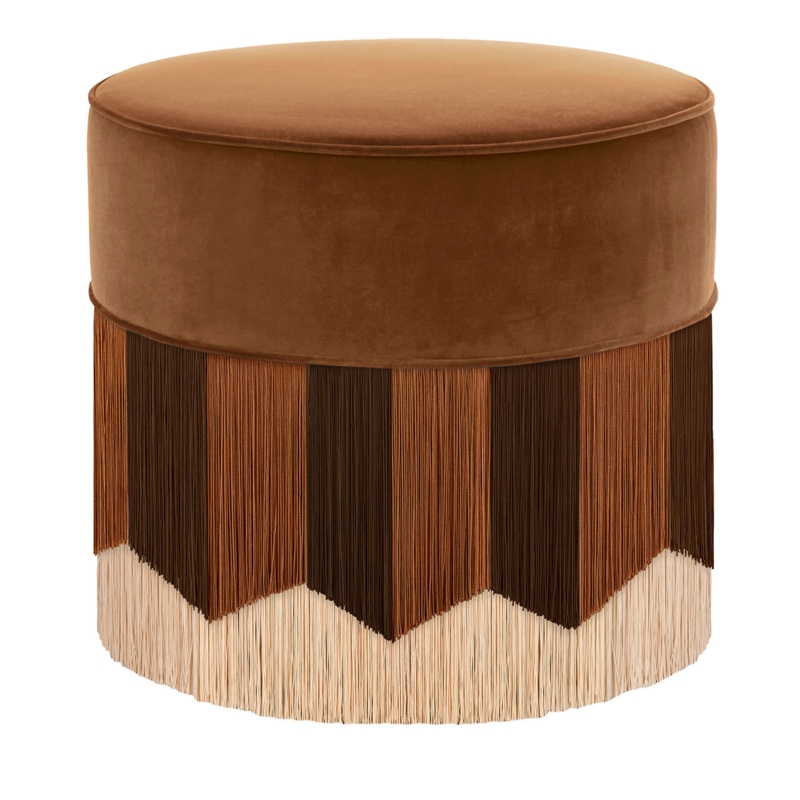 Pouf Cognac Velvet Plissé Pleating for Luxury Metallic Base Pouf Seating