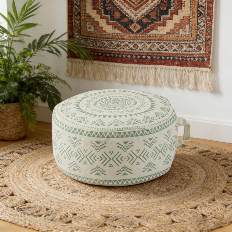 Pouf Cover Colorful Mandala Floor Cushion with Top Handle
