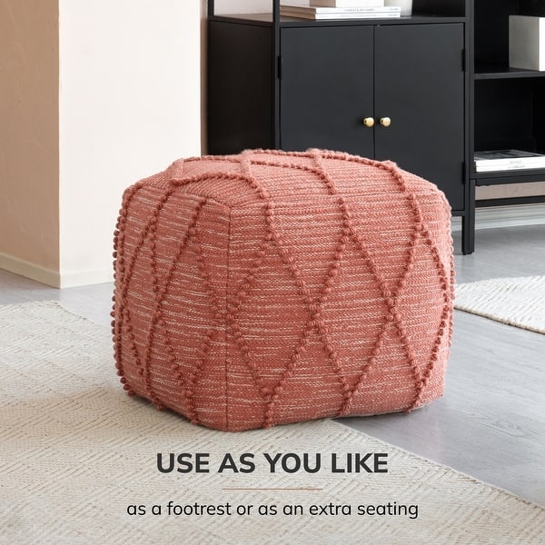 Pouf Cream Chunky Knit Square Scandinavian Boho Chic Cozy Cream Seating