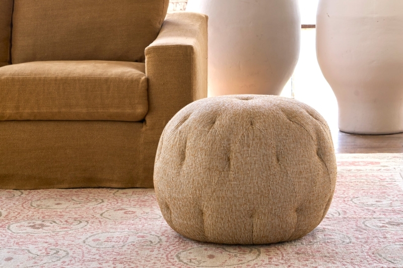 Pouf Cream Woven Fabric Cylindrical Shape Minimalist