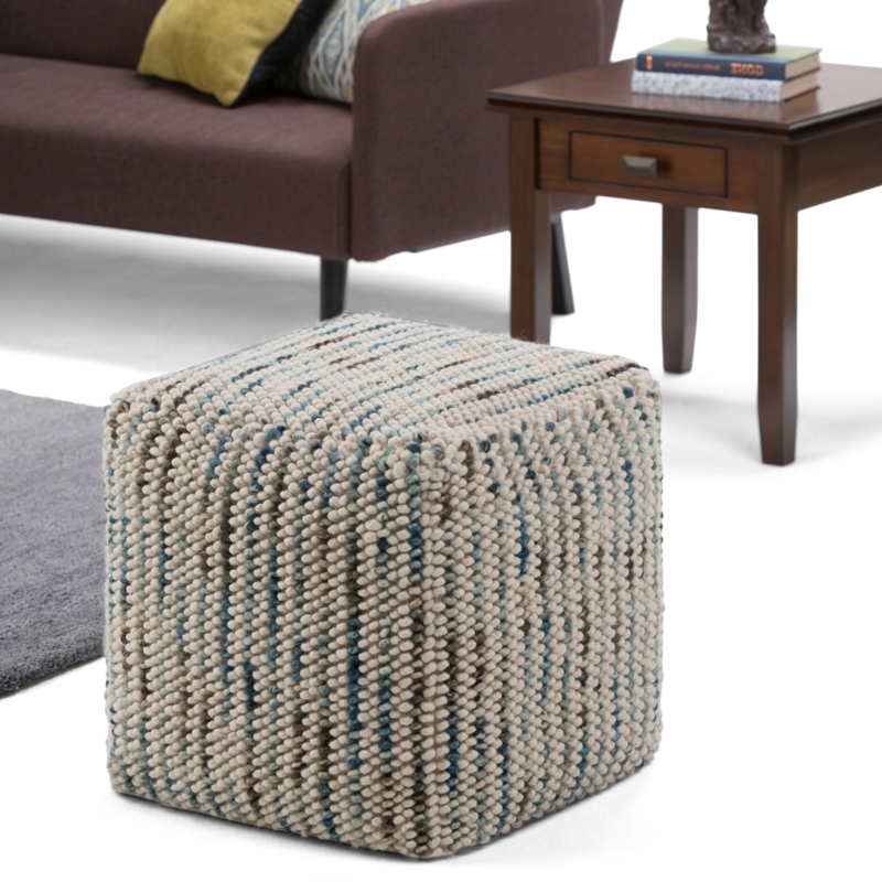 Pouf Cube Shape Chunky Woven Cream Boho Living Room Floor Seat