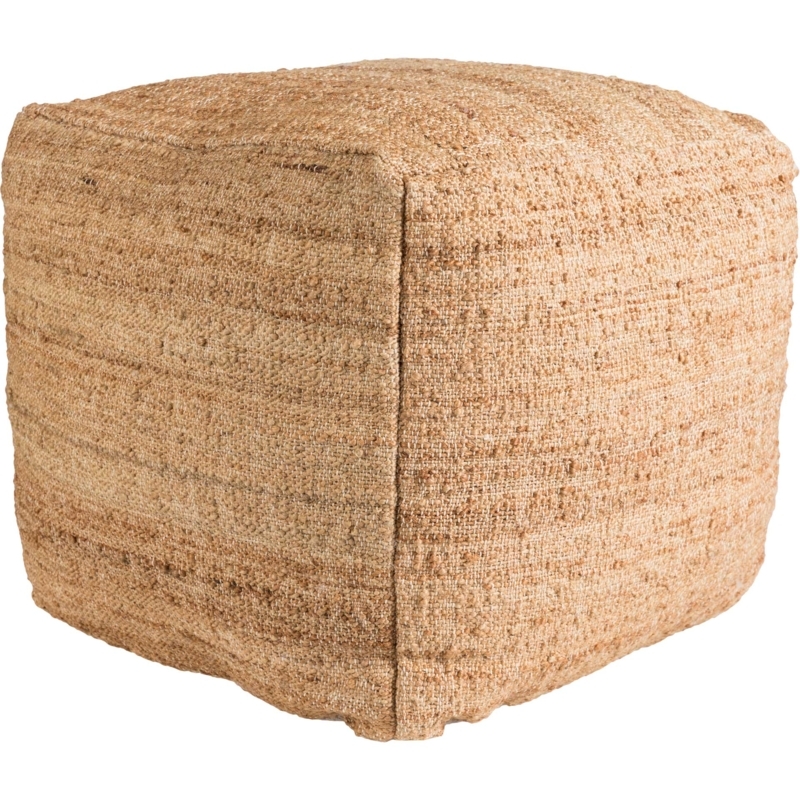 Pouf Cube Silhouette Stitched Panel Faux Leather Minimalist Seating