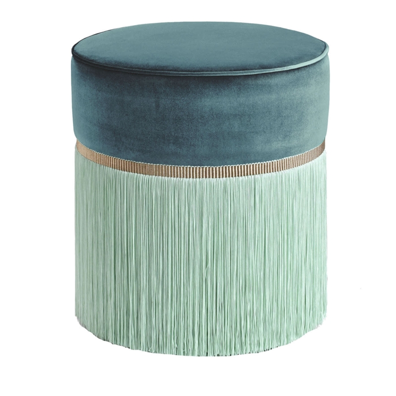 Pouf Cylindrical Bicolor Emerald and Sea Foam Green Geometric