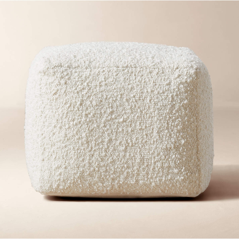 Pouf Cylindrical Boucle Texture White Minimalist Modern