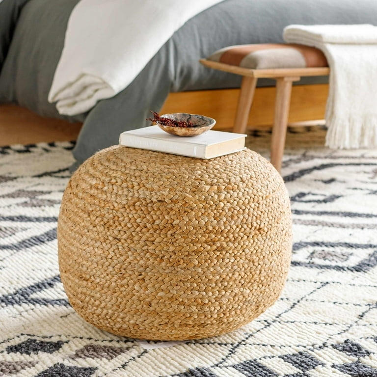 Pouf Cylindrical Braided Jute Natural Fiber Boho Floor Seat
