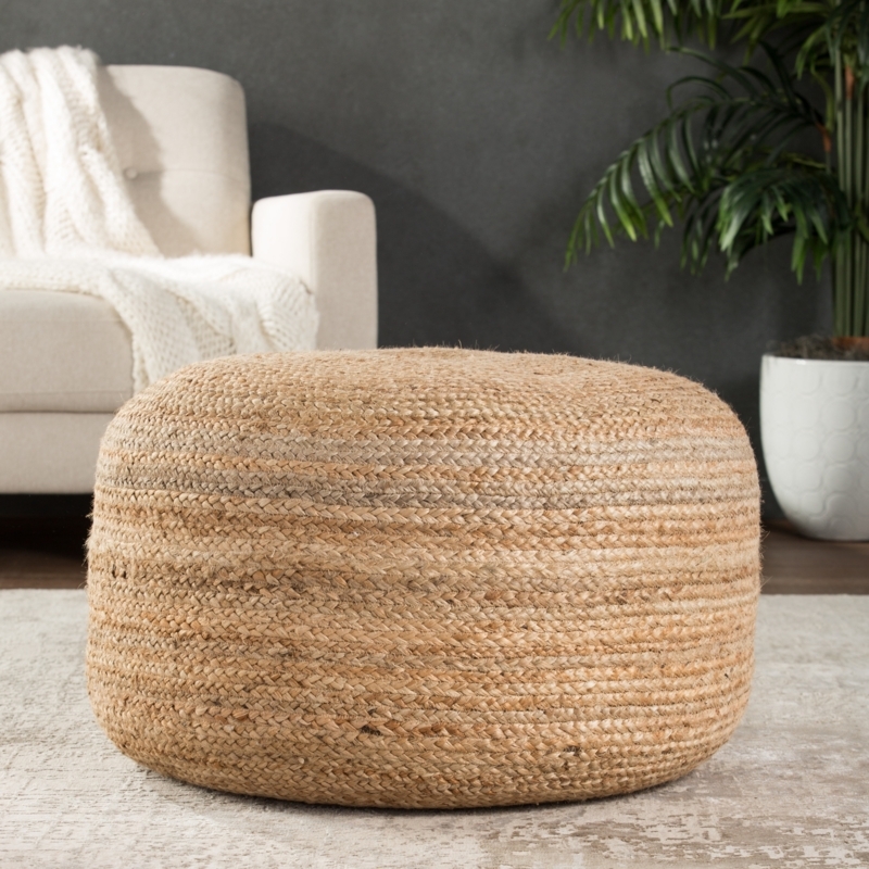 Pouf Cylindrical Braided Jute Tan Bohemian Living Room Ottoman