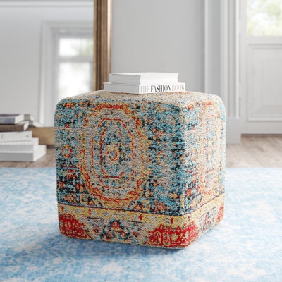 Pouf Cylindrical Cream Chunky Knit Multi-Directional Weave