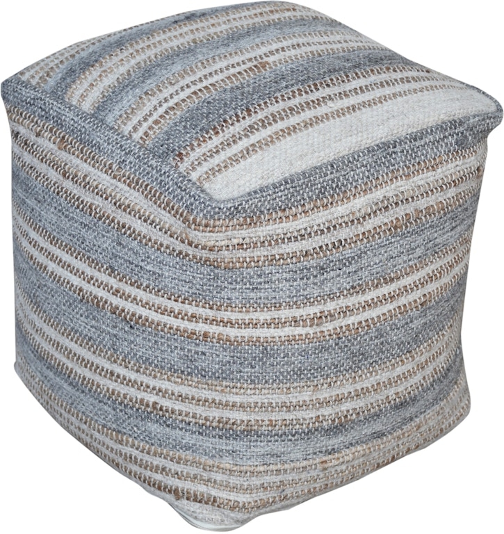 Pouf Cylindrical Handwoven Chunky Braid Texture Heathered Gray Farmhouse