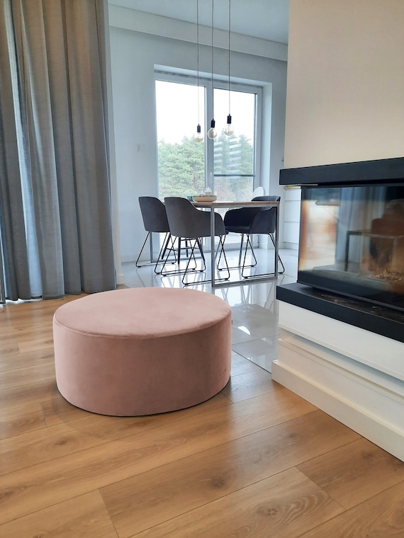 Pouf Cylindrical Velvet All Over Button Tufting