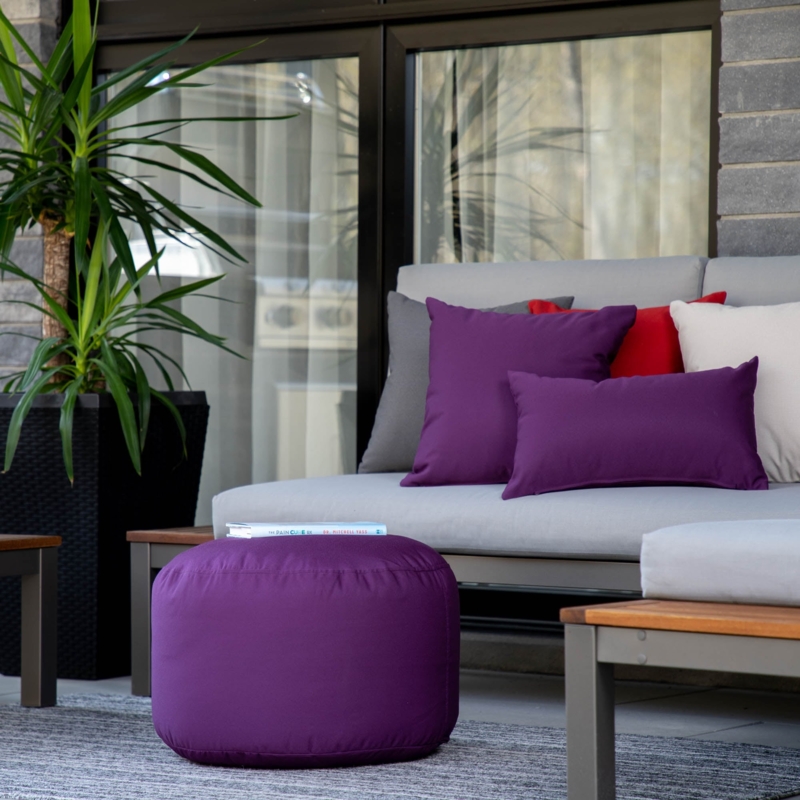 Pouf Cylindrical Woven Texture with Top Handle Purple Fabric