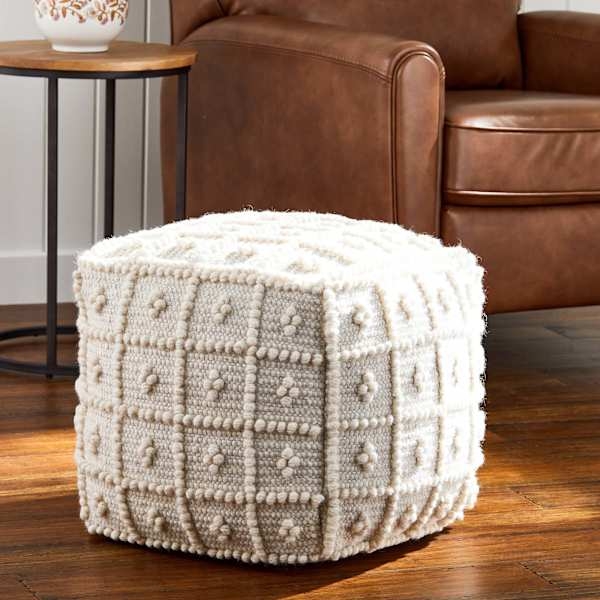 Pouf Drum Silhouette Ivory, Minimalist Tactile Floor Cushion.