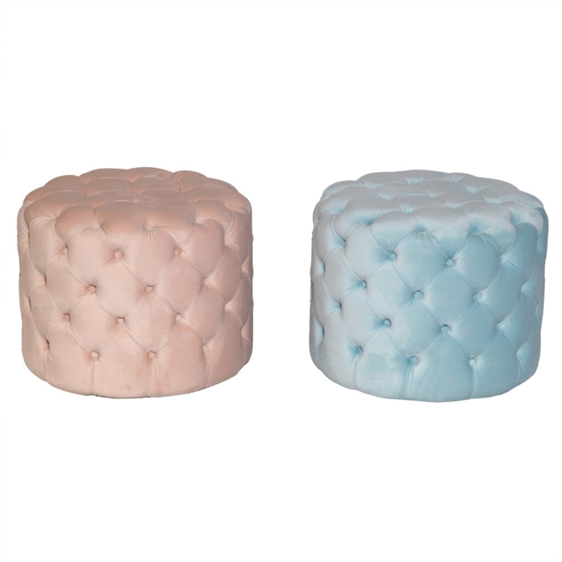 Pouf Drum Silhouette Velvet Channel Tufted Set