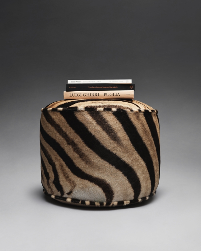 Pouf Drum Zebra Hide Pattern Eclectic Modern Glam Seating