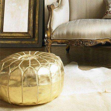Pouf Embroidered Medallion Metallic Hand Stitched