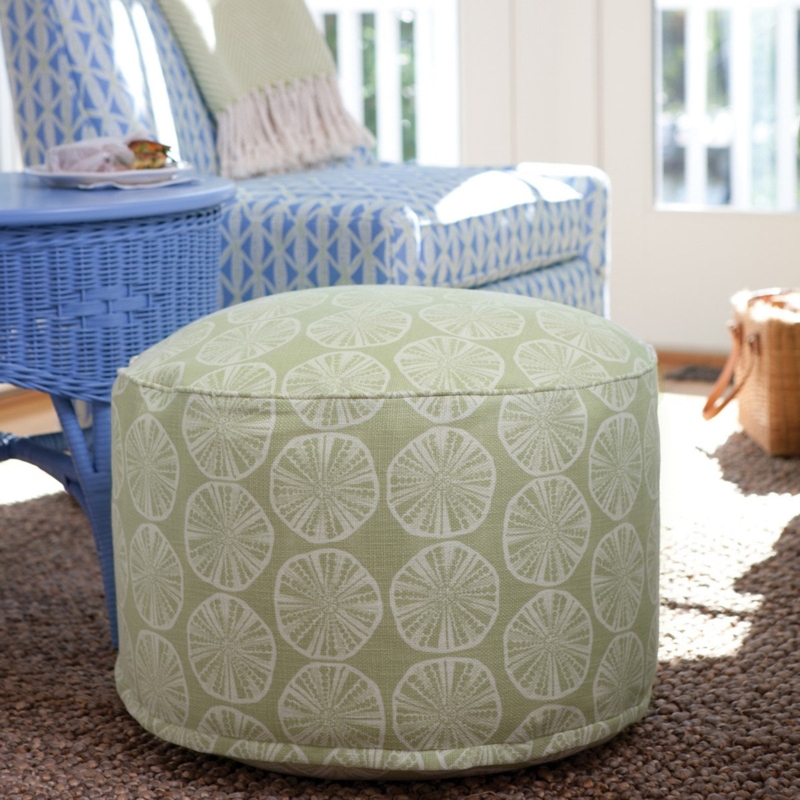 Pouf Floral Pattern Damask Light Blue Off White Cottage Living Room