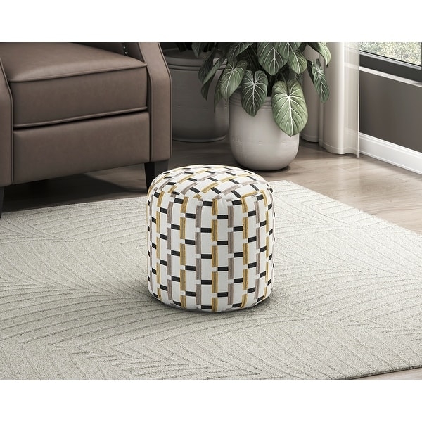 Pouf Geometric Weave Navy Ochre Cylindrical Bohemian Woven Footstool