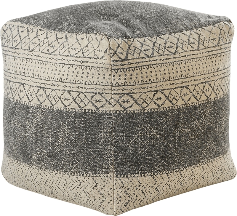 Pouf, Geometric Woven Pattern, Multi-Tonal Gray and Beige, Transitional
