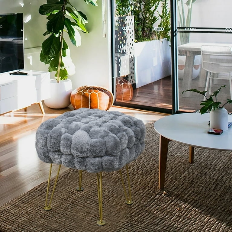 Pouf Gray Cloudburst Pattern Shaggy Faux Fur Cube Ottoman