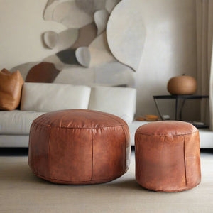Pouf Hand-Stitched Leather-Like Moroccan Bohemian Floor Seating