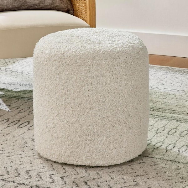 Pouf Hand Woven Boucle Drum Shape Ivory Scandinavian Design