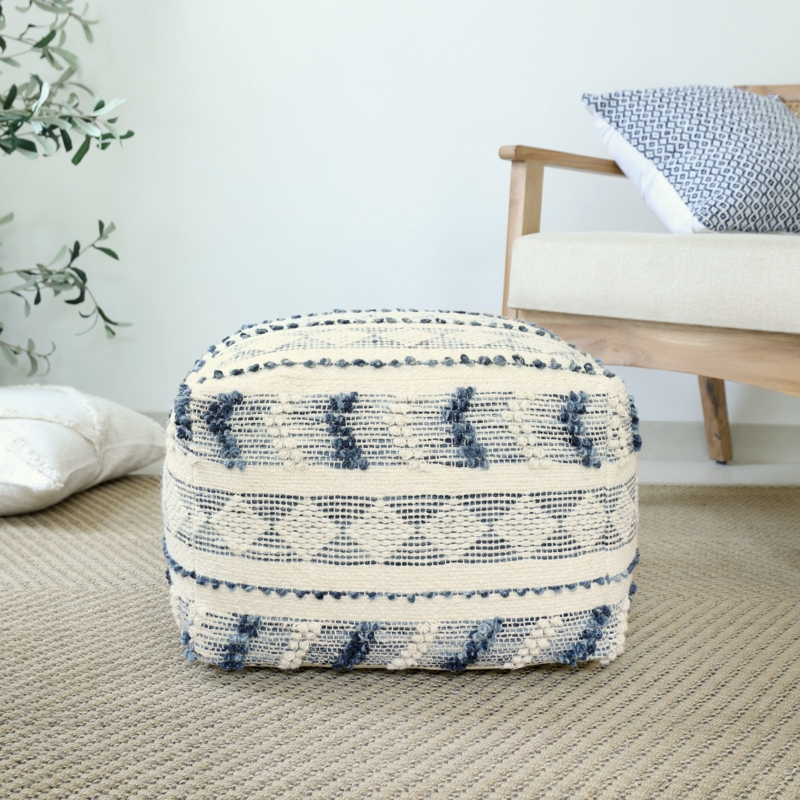Pouf Handmade Woven Cube Seat, Cubic Shape Modern Farmhouse