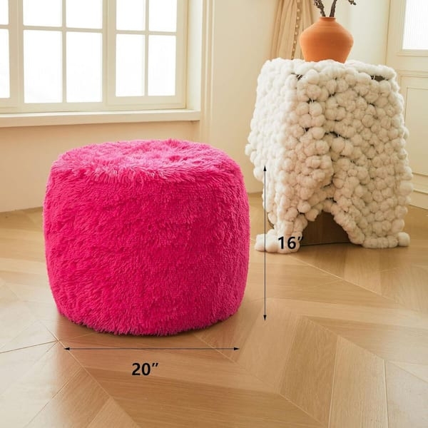 Pouf Hot Pink Vibrant Shaggy Faux Fur Round Floor Cushion