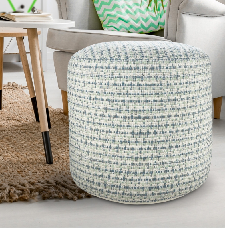 Pouf Indoor Outdoor Chunky Knit Navy Blue Round Coastal Patio Seating