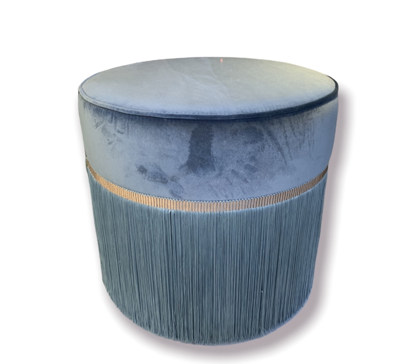 Pouf Light Blue Quilted Sides Contemporary Upholstered Ottoman
