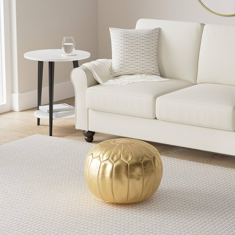 Pouf Metallic Gold Finish Embroidered Moroccan