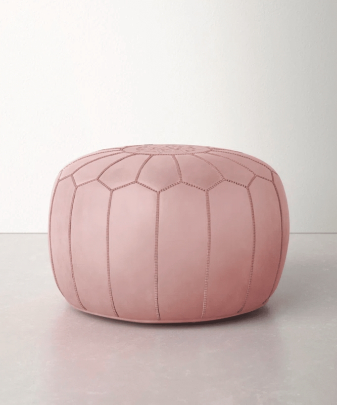 Pouf Moroccan Leather Like Hand Stitched Embroidery