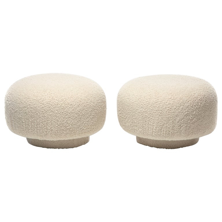 Pouf Mushroom Top Ivory Boucle Pedestal Base Sculptural Seating