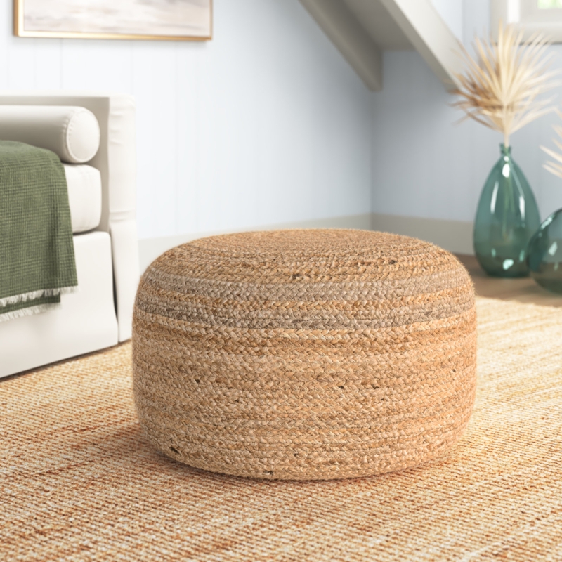 Pouf Natural Braided Jute Extra Wide Round Coastal Organic Modern