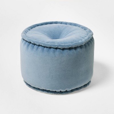 Pouf Navy Blue Braided Texture Coastal Style Floor Seating