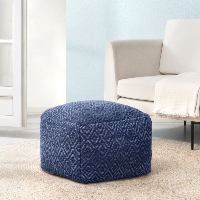 Pouf Navy Rhombus Pattern Cylindrical Bohemian Textured Footrest