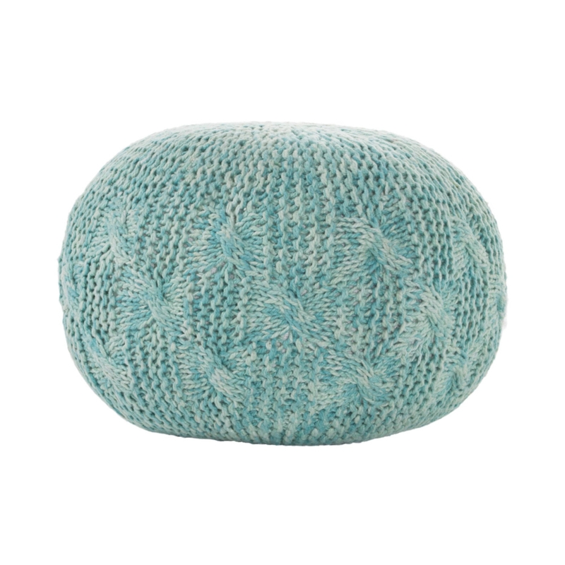 Pouf Ottoman Aqua Blue Chunky Knit Spherical Contemporary