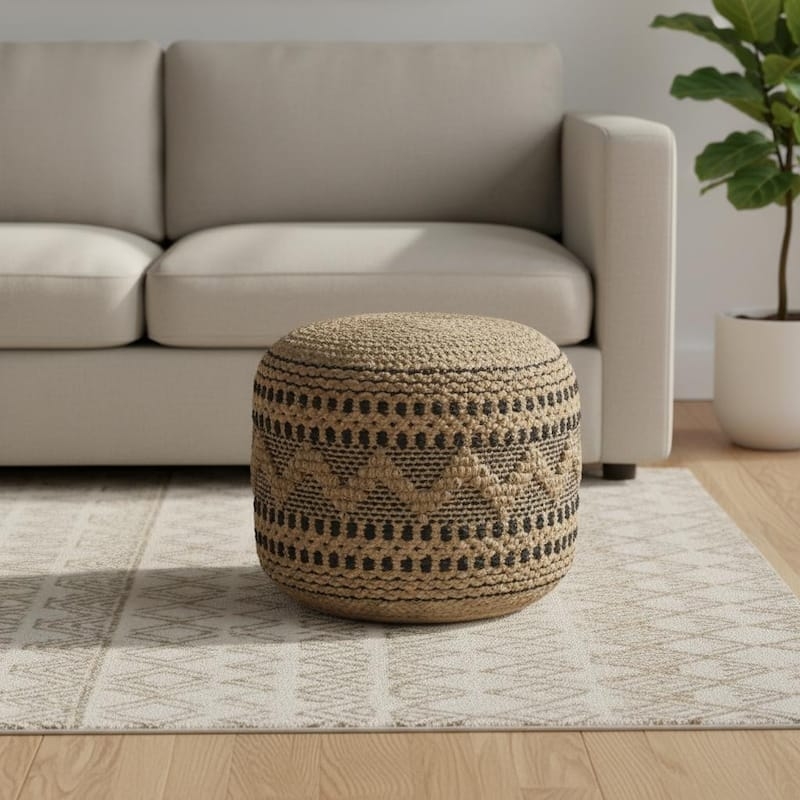 Pouf Ottoman Boho Tan Diamond Floor Seat with Raised Shaggy Stitching
