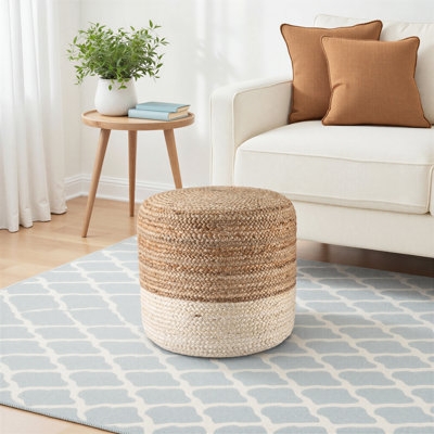 Pouf Ottoman Braided Jute Ombre Transition Boho Style
