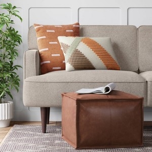 Pouf Ottoman Caramel Leather Like French Seams Square Warm Footstool