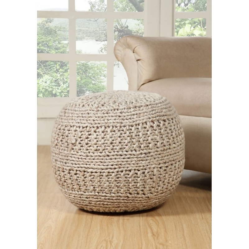Pouf Ottoman Chunky Knit Cream Round Silhouette Modern Organic Diamond