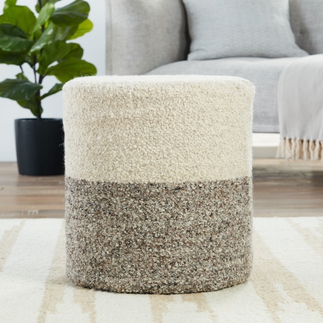 Pouf Ottoman, Chunky Knit Texture Square Silhouette, Cream Fabric