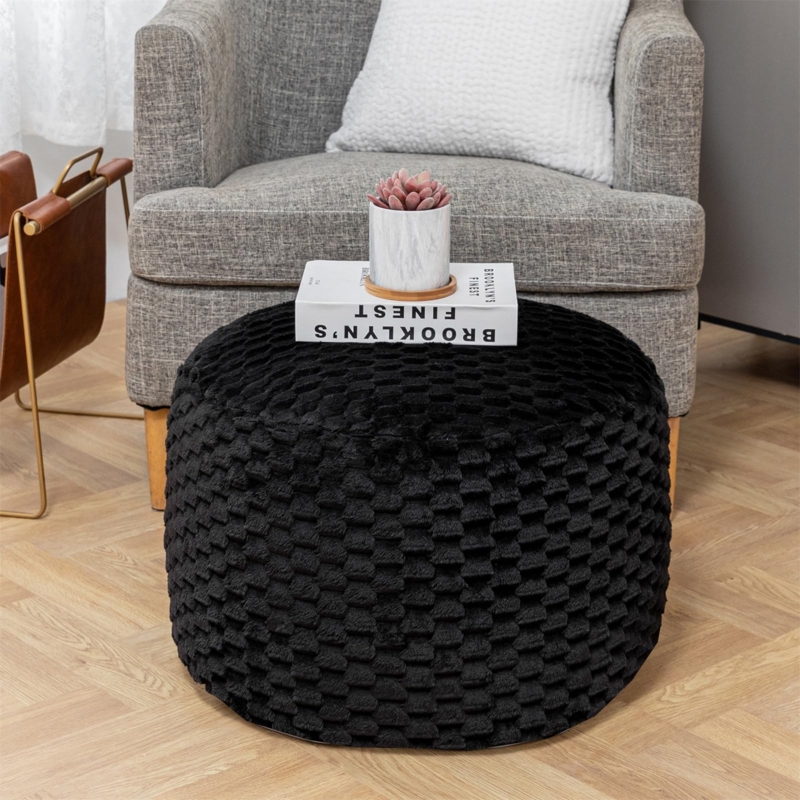 Pouf Ottoman Chunky Loop Knit Textured Cylindrical