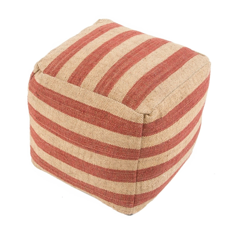 Pouf Ottoman Clay Red Striped Woven Earthy Bohemian Living Room Accent