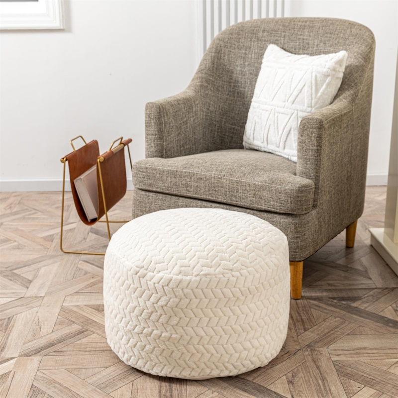 Pouf Ottoman Coarse Weave Unstuffed Cover Zipper Closure