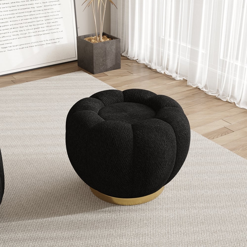 Pouf Ottoman Cream Boucle Pumpkin Shaped Cloud Foot Stool