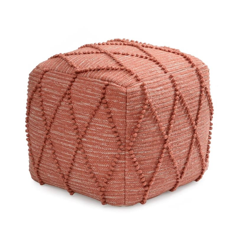 Pouf Ottoman Cream Chunky Knit Braided Surface Round Firm Filling Boho