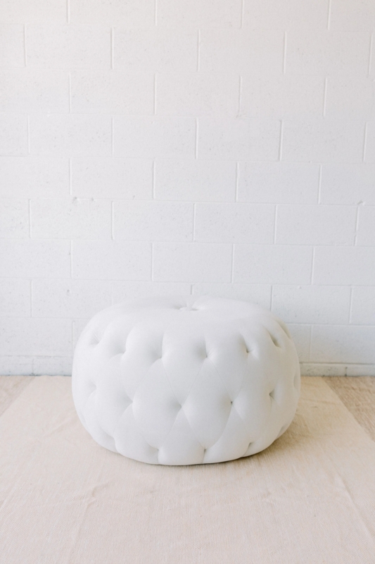 Pouf Ottoman Cream Velvet Like Button Tufted Round Art Deco