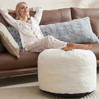 Pouf Ottoman Cream Woven Linen Texture Square Boho Chic