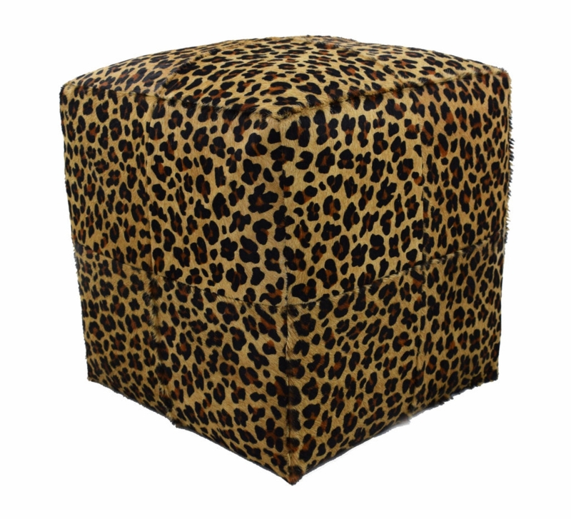 Pouf Ottoman Cube Leopard Hair On Hide Texture Maximalist