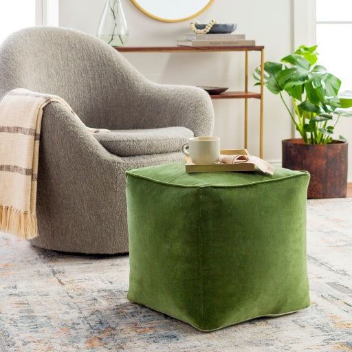 Pouf Ottoman Cube Silhouette Piped Edges Velvet Minimalist Decor