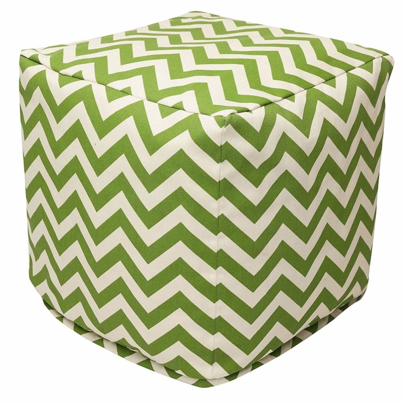 Pouf Ottoman Cubic Shape Piped Edges Gray Chevron Outdoor Seating
